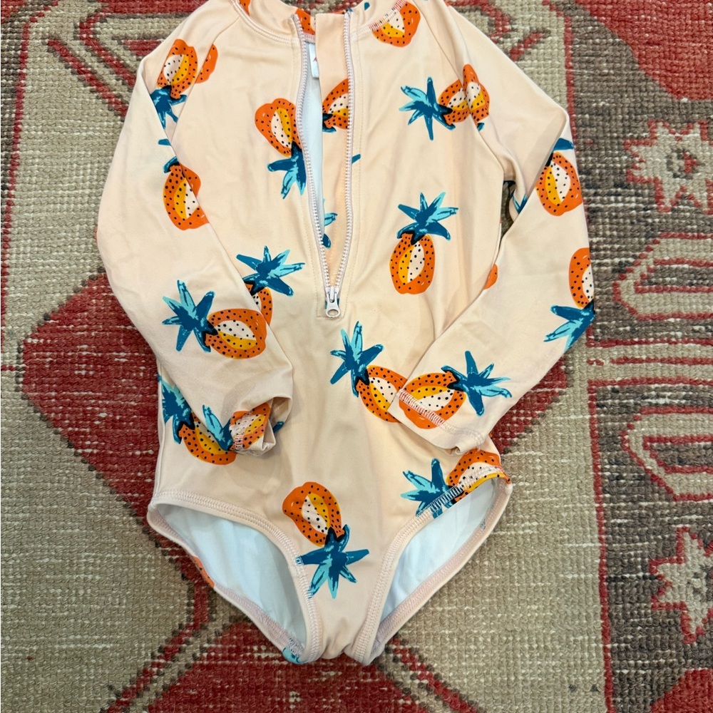 Hanna Andersson Peach and Teal Fruit Print Swimsuit